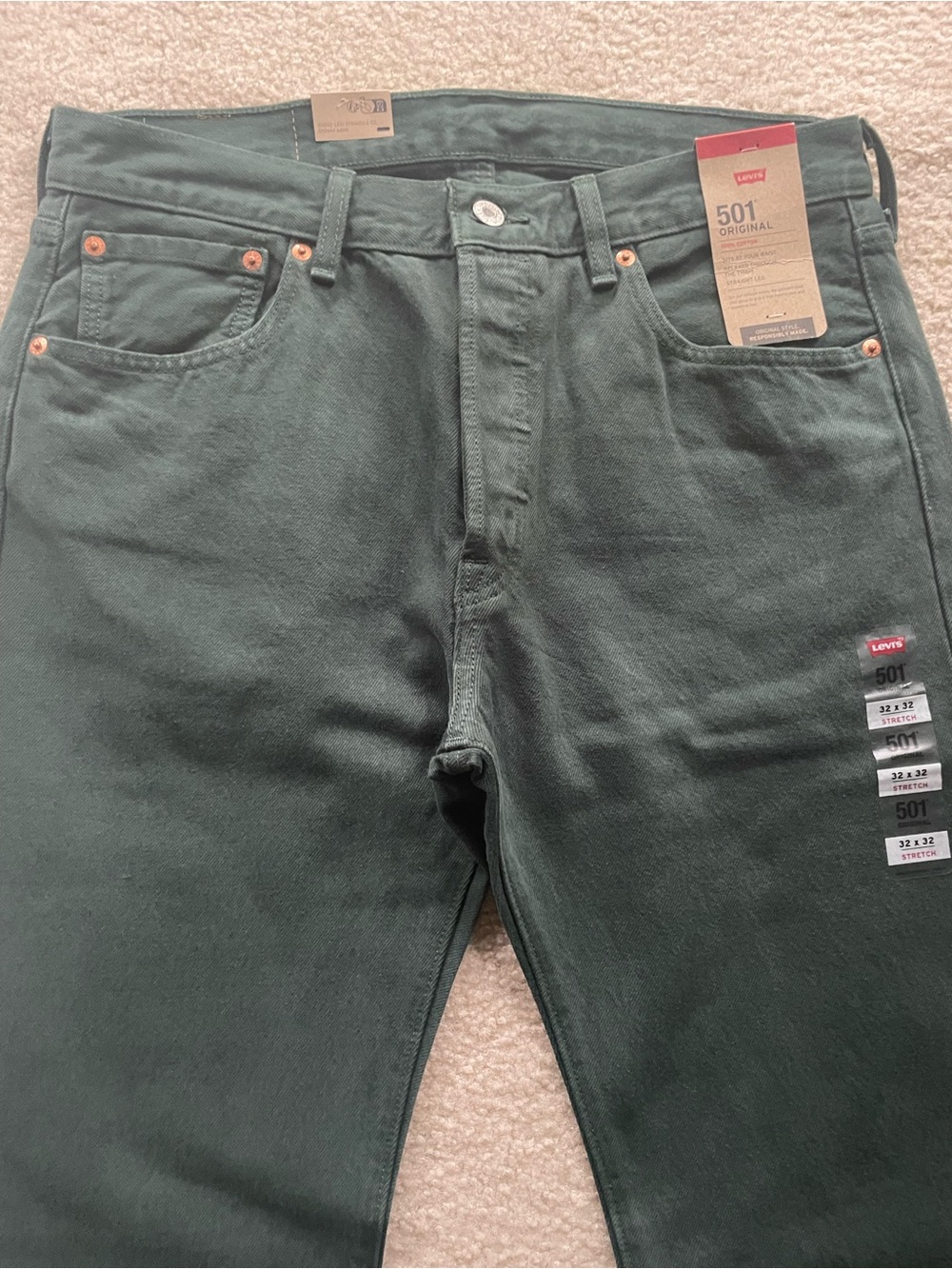 Levi's 501 Original Straight Jeans in Dark Green Men’s 32x32 NWT